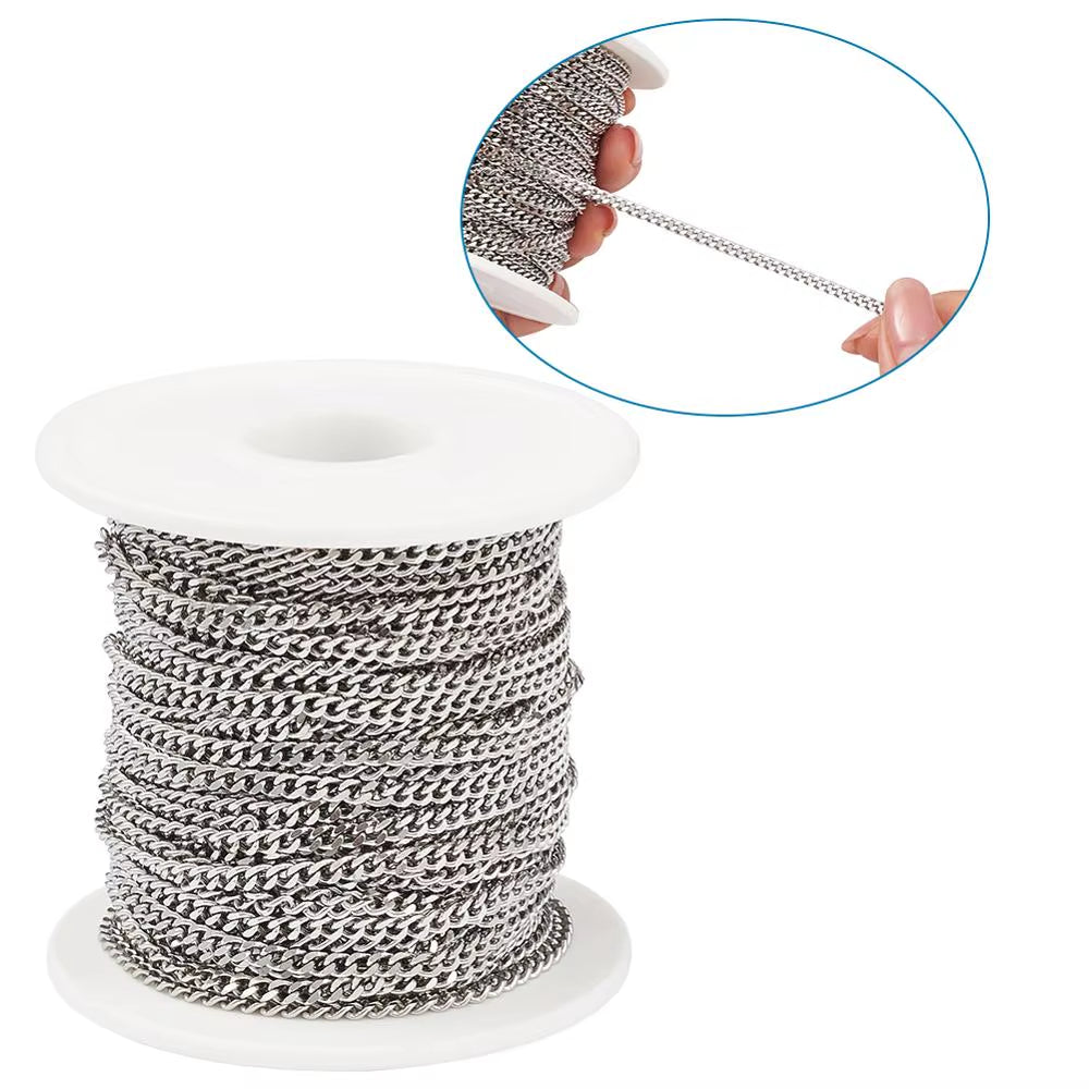 20M/Roll 304 Stainless Steel Curb Chains Unwelded Twisted Chains Jewelry Necklace Bracelet Chains Link Accessories