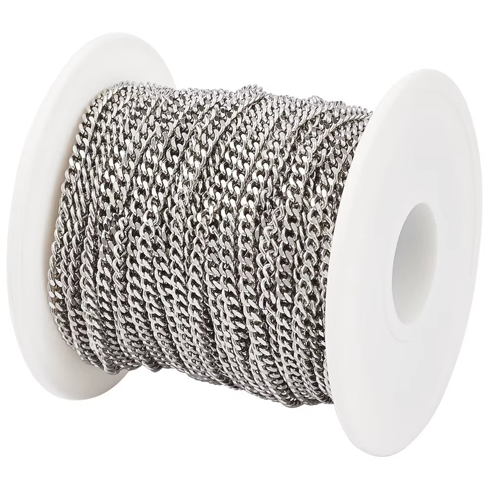 20M/Roll 304 Stainless Steel Curb Chains Unwelded Twisted Chains Jewelry Necklace Bracelet Chains Link Accessories