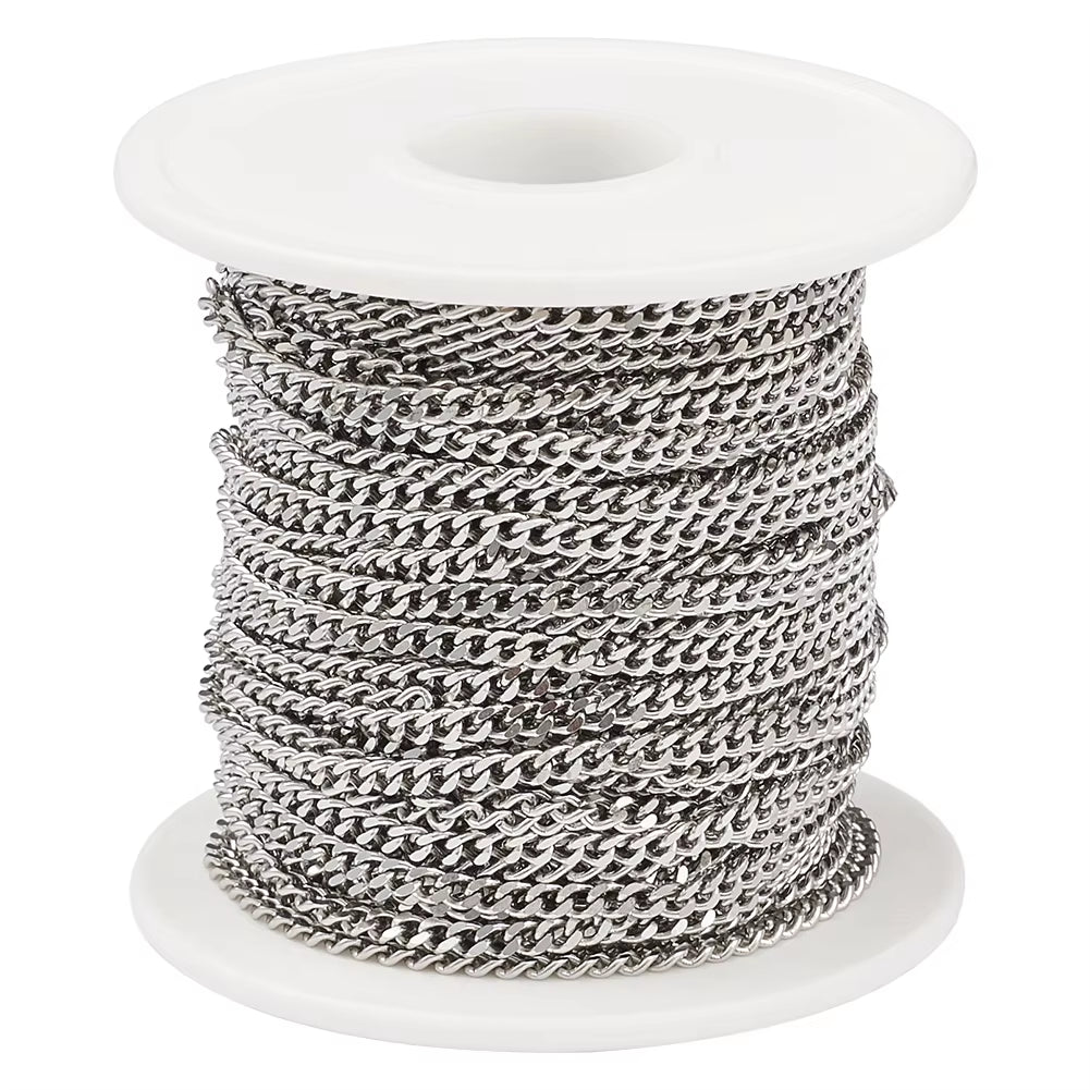 20M/Roll 304 Stainless Steel Curb Chains Unwelded Twisted Chains Jewelry Necklace Bracelet Chains Link Accessories
