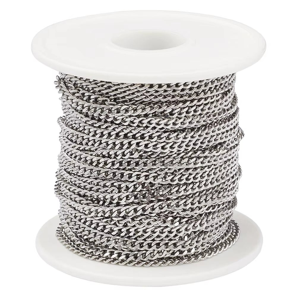 20M/Roll 304 Stainless Steel Curb Chains Unwelded Twisted Chains Jewelry Necklace Bracelet Chains Link Accessories