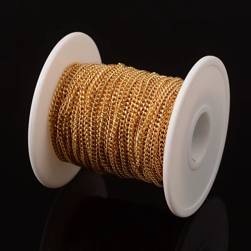 20M/Roll 304 Stainless Steel Curb Chains Unwelded Twisted Chains Jewelry Necklace Bracelet Chains Link Accessories