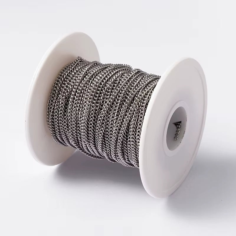 20M/Roll 304 Stainless Steel Curb Chains Unwelded Twisted Chains Jewelry Necklace Bracelet Chains Link Accessories
