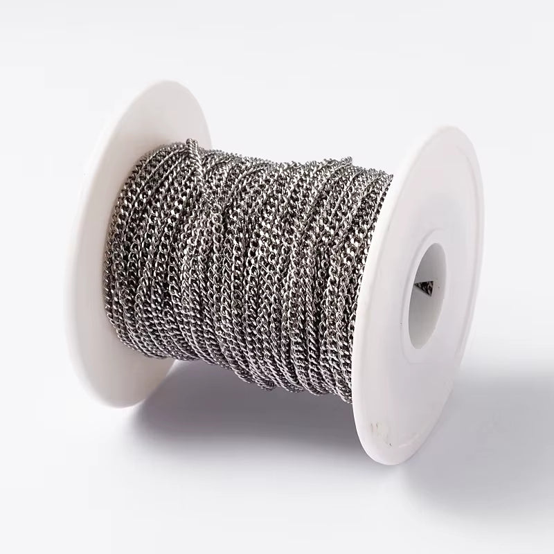 20M/Roll 304 Stainless Steel Curb Chains Unwelded Twisted Chains Jewelry Necklace Bracelet Chains Link Accessories