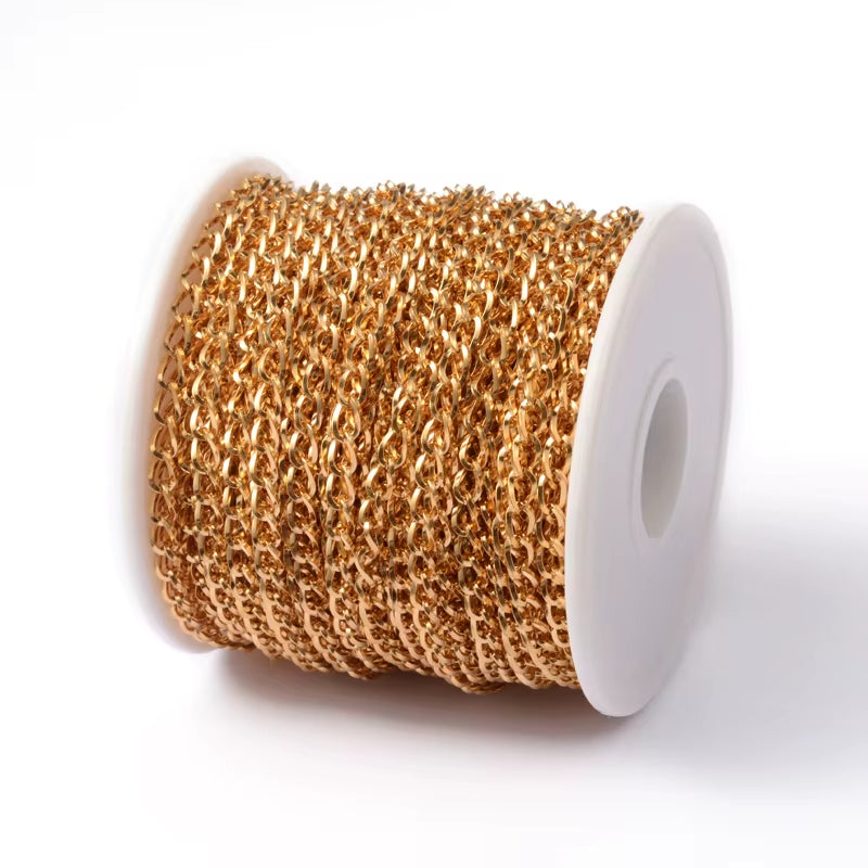 20M/Roll 304 Stainless Steel Curb Chains Unwelded Twisted Chains Jewelry Necklace Bracelet Chains Link Accessories