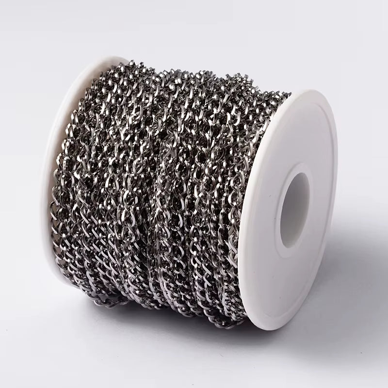 20M/Roll 304 Stainless Steel Curb Chains Unwelded Twisted Chains Jewelry Necklace Bracelet Chains Link Accessories